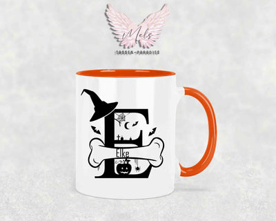 Halloween-Alphabet mit Name - Personalisierte Keramik-Tasse Orange