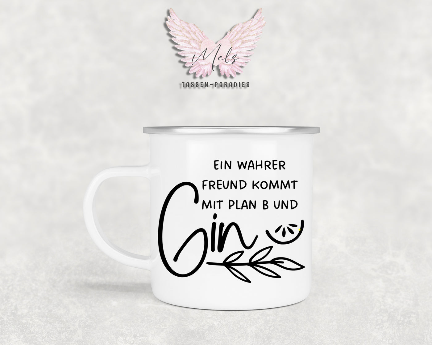 GIN "Plan B" - Personalisierte Emailletasse mit und ohne Name