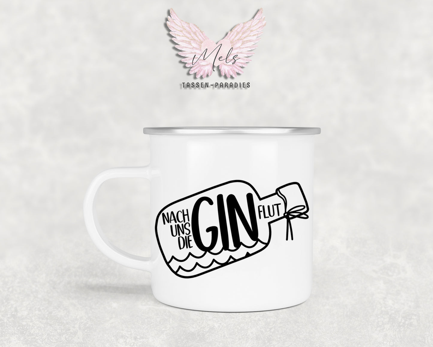 GIN "Flut" - Personalisierte Emailletasse mit und ohne Name