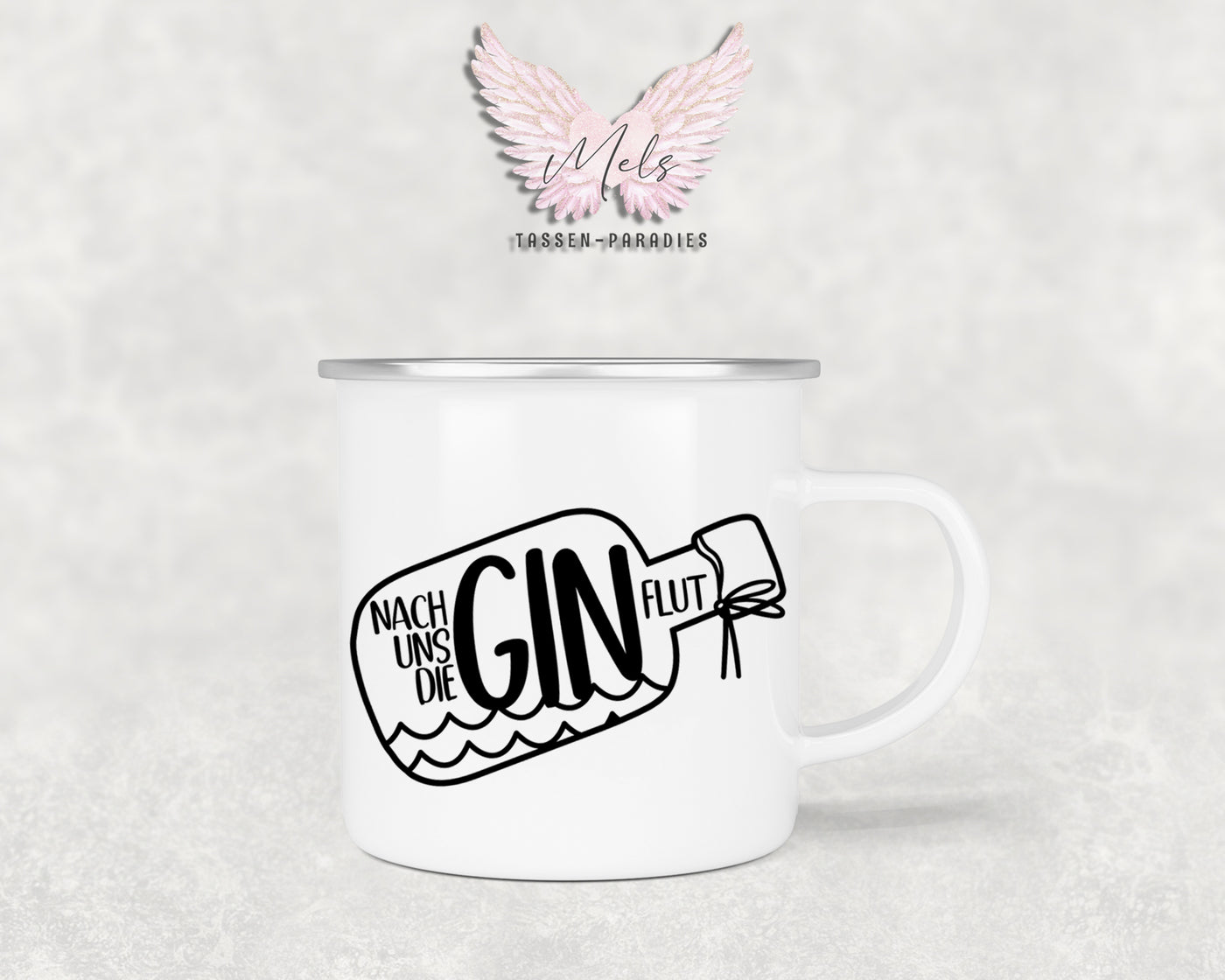GIN "Flut" - Personalisierte Emailletasse mit und ohne Name