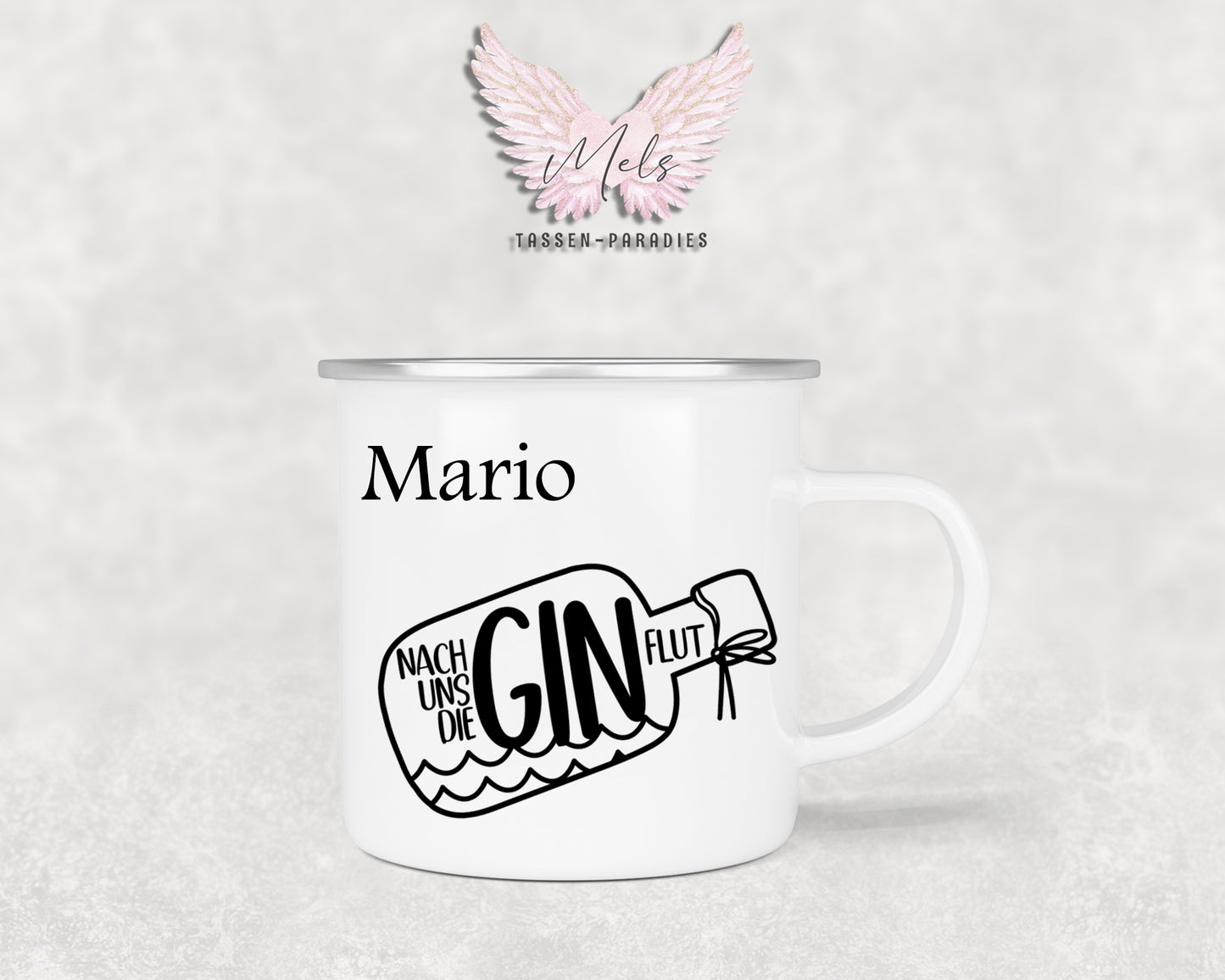 GIN "Flut" - Personalisierte Emailletasse mit und ohne Name