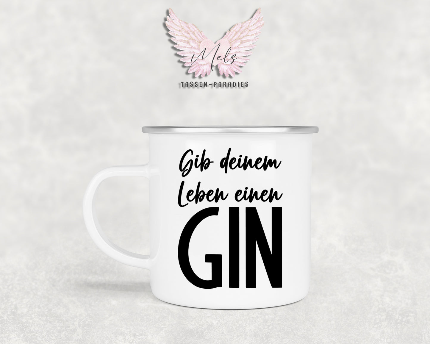 GIN "Leben" - Personalisierte Emailletasse mit und ohne Name