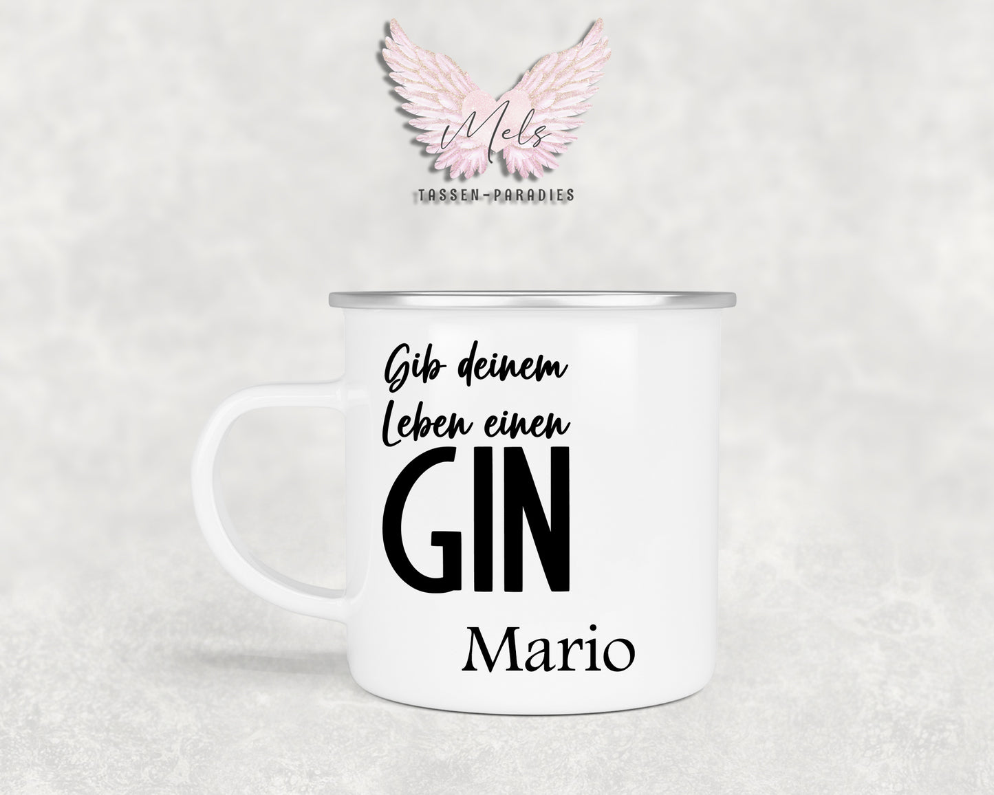 GIN "Leben" - Personalisierte Emailletasse mit und ohne Name