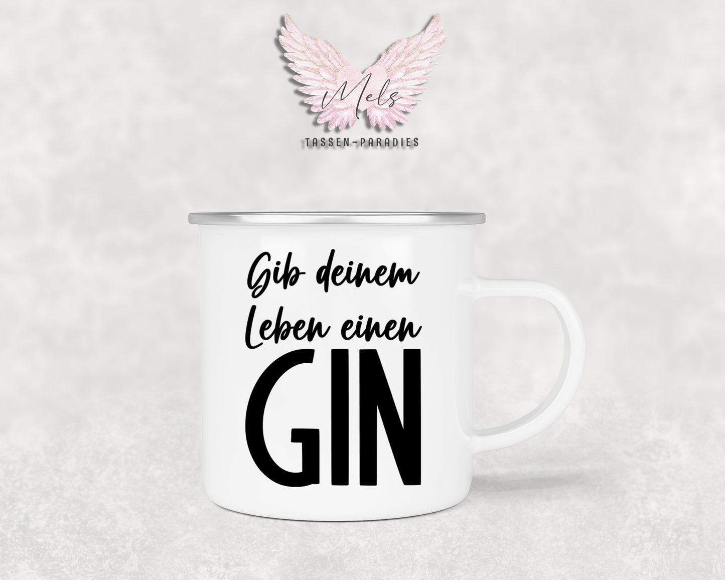 GIN "Leben" - Personalisierte Emailletasse mit und ohne Name