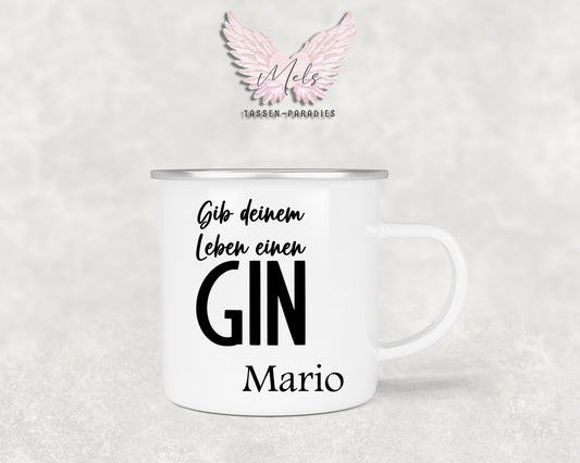 GIN "Leben" - Personalisierte Emailletasse mit und ohne Name