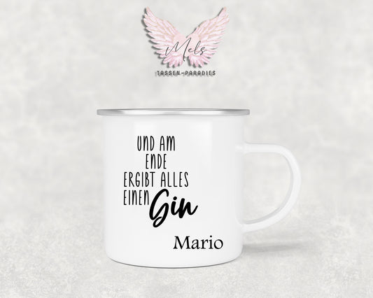 GIN "Am Ende" - Personalisierte Emailletasse mit und ohne Name