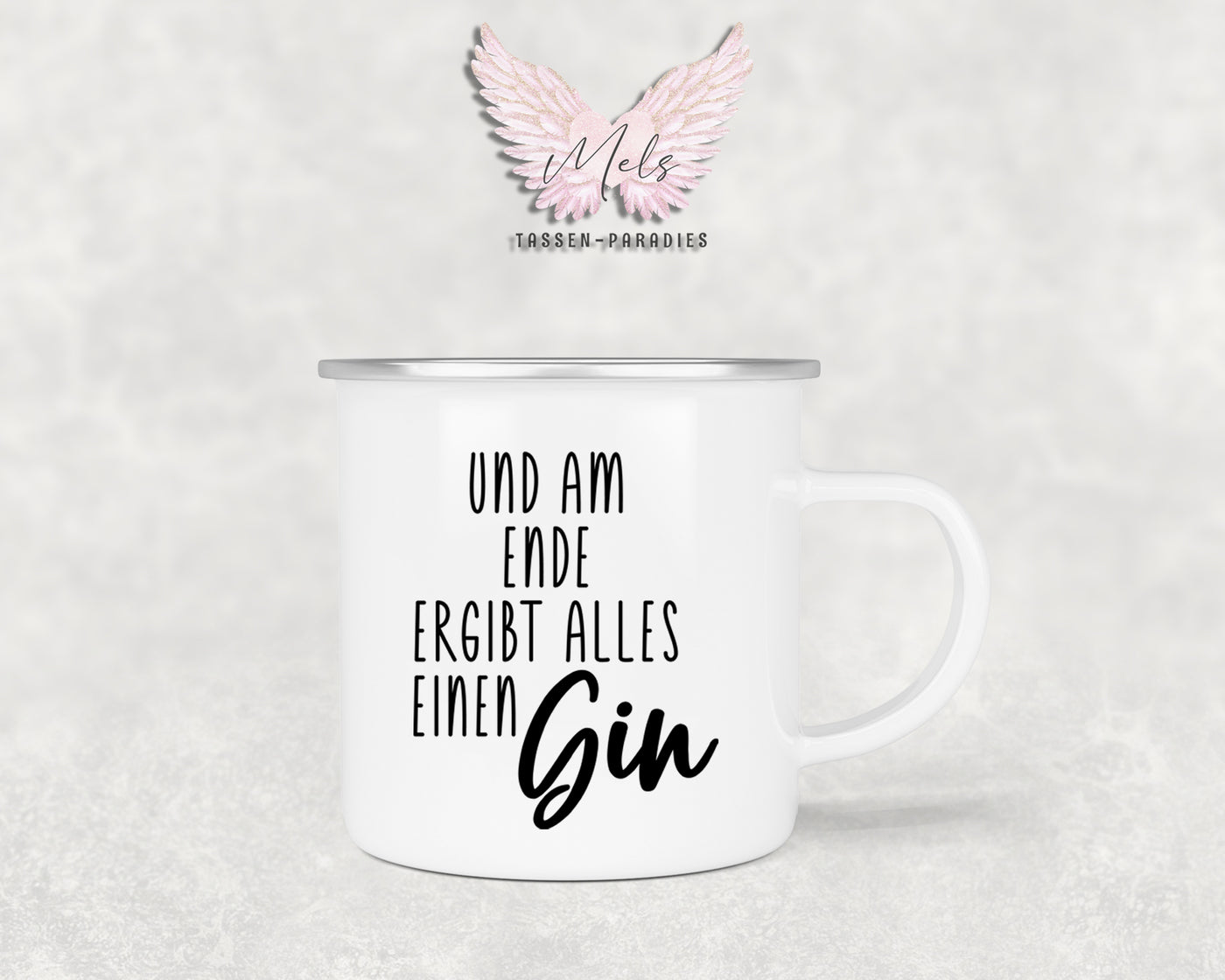 GIN "Am Ende" - Personalisierte Emailletasse mit und ohne Name