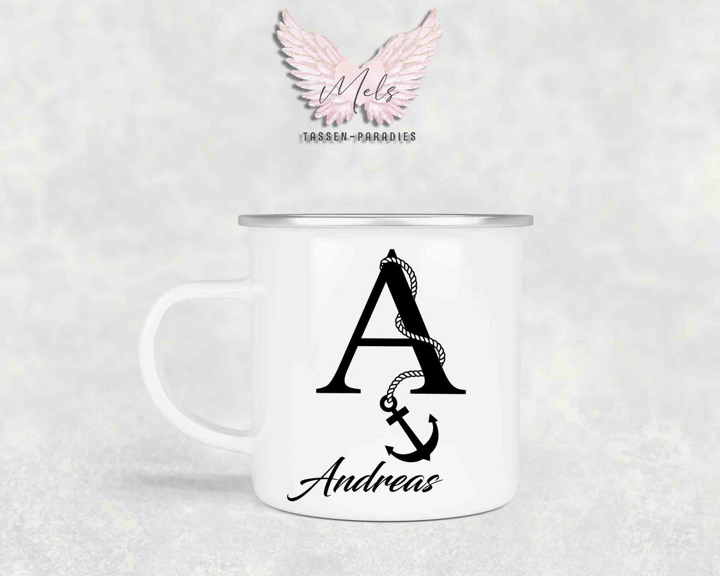 Anker-Alphabet mit Name - Personalisierte Emailletasse