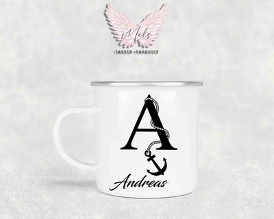 Anker-Alphabet mit Name - Personalisierte Emailletasse