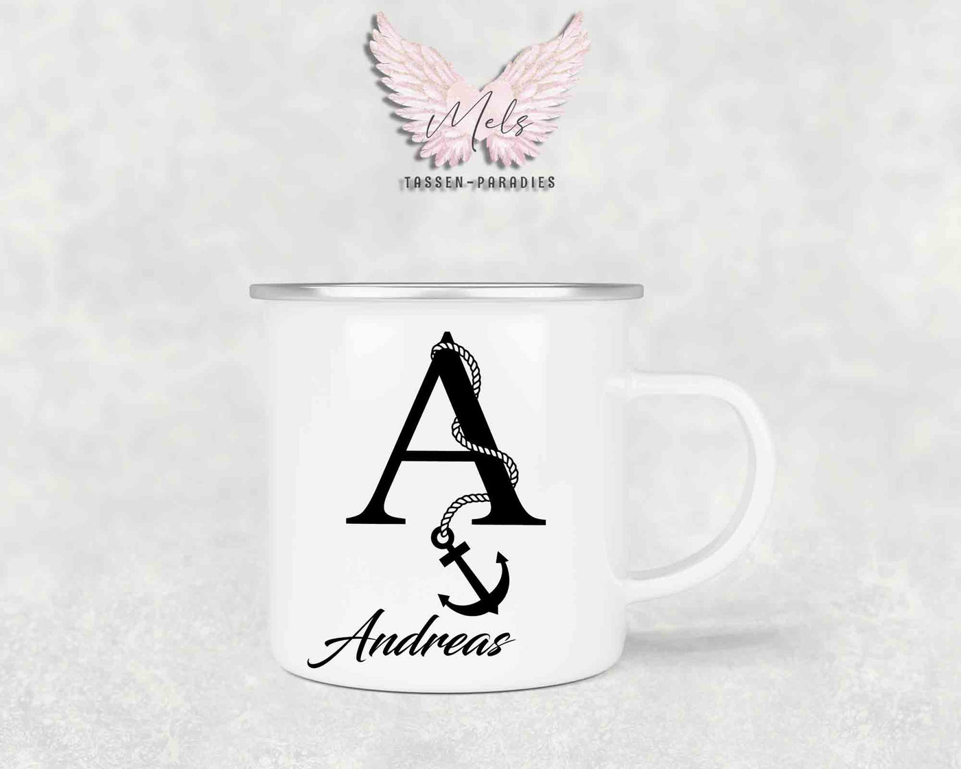 Anker-Alphabet mit Name - Personalisierte Emailletasse