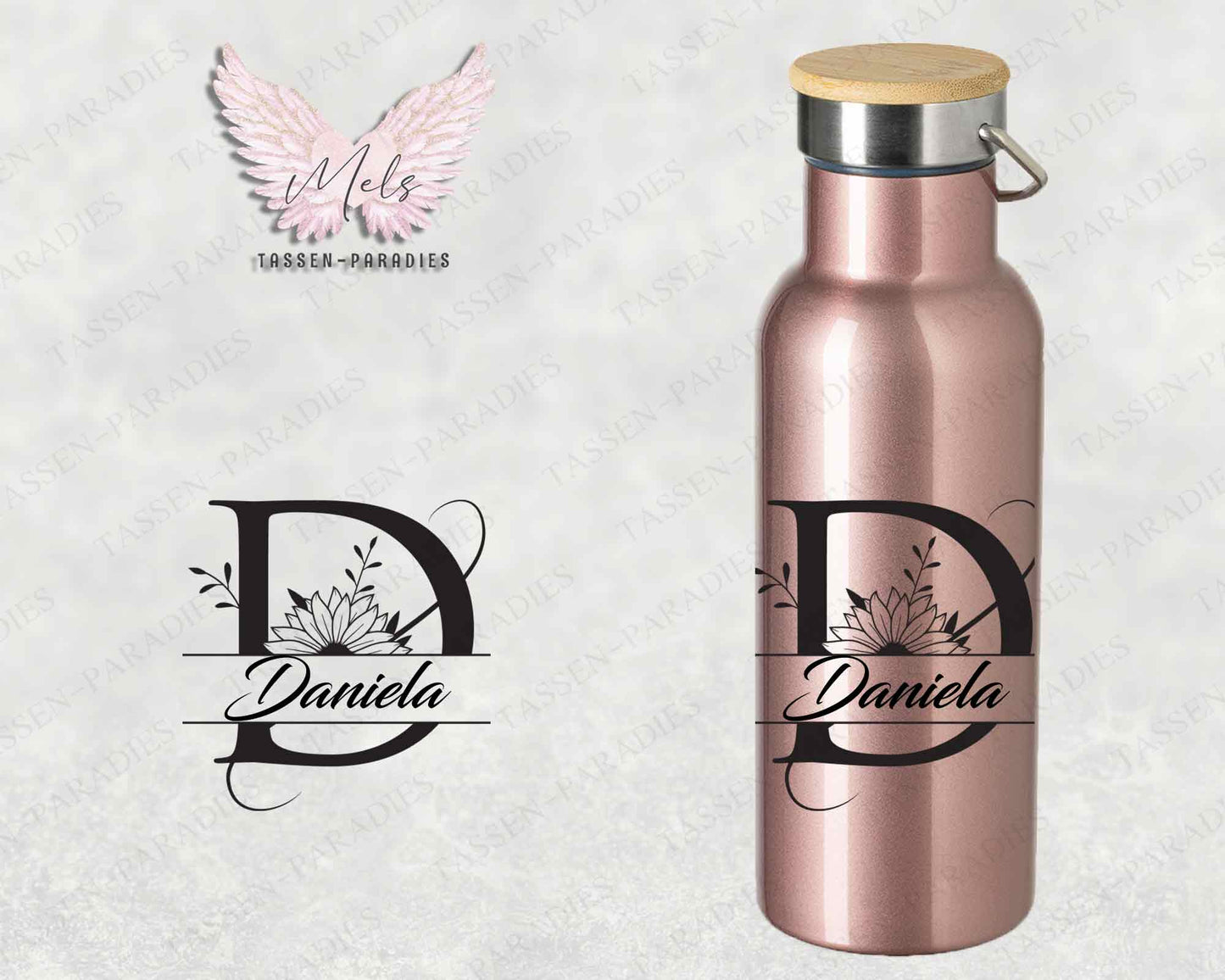 Name A bis Z - Personalisierte Edelstahlflasche Rosé