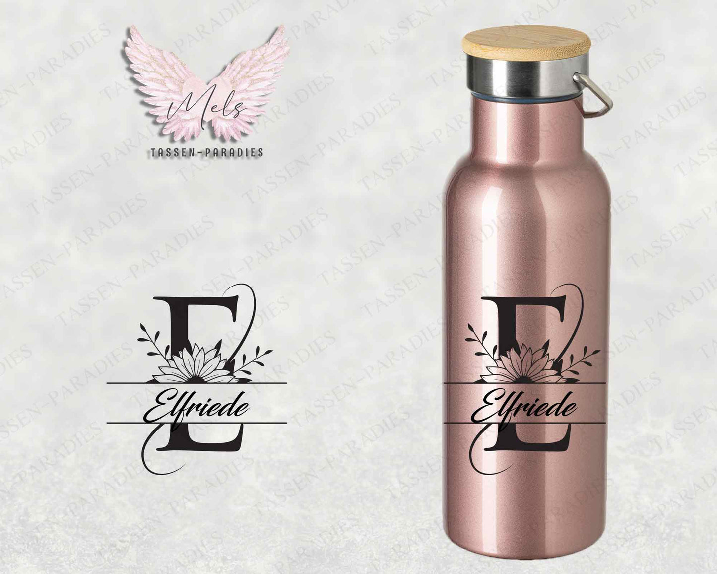 Name A bis Z - Personalisierte Edelstahlflasche Rosé