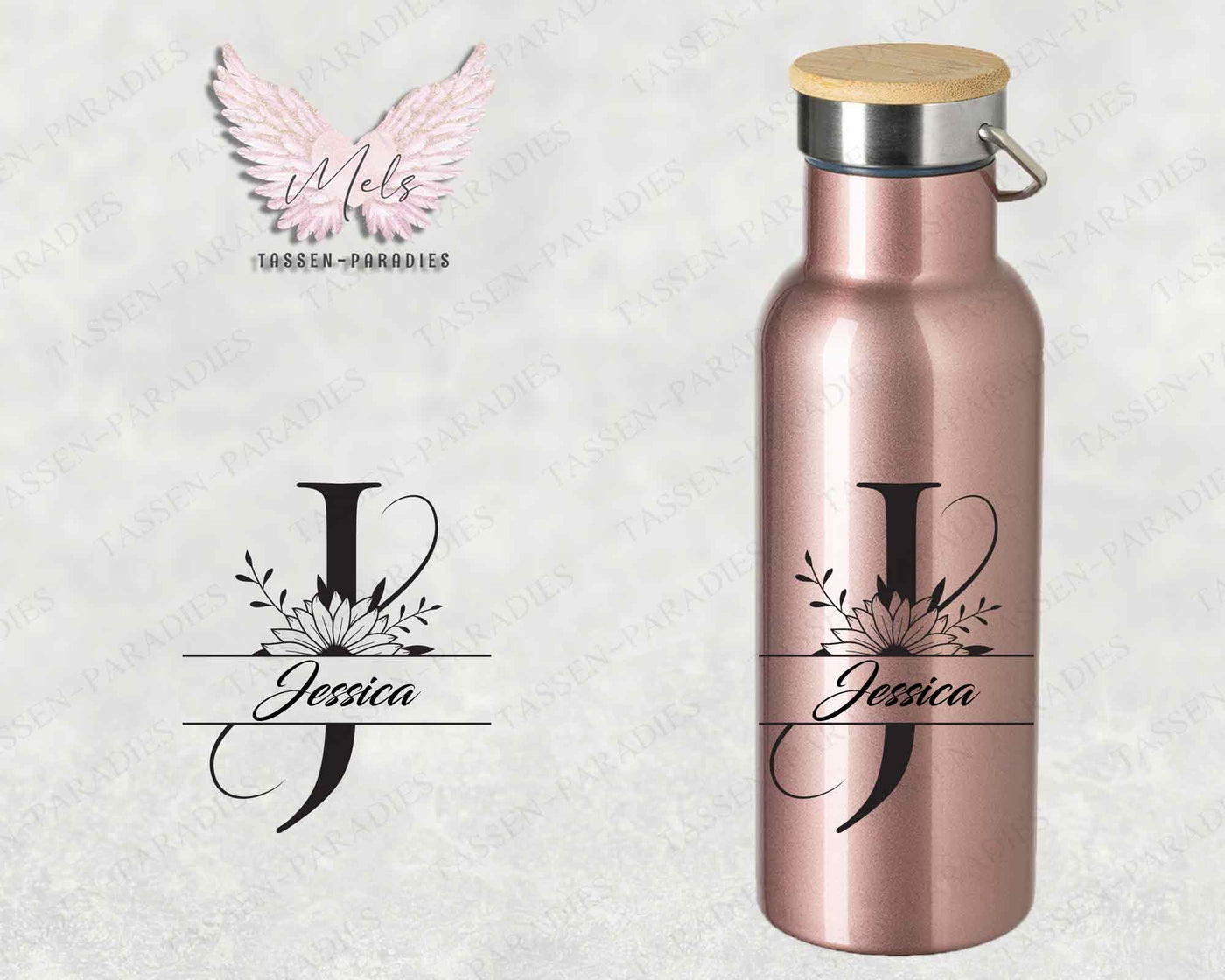 Name A bis Z - Personalisierte Edelstahlflasche Rosé