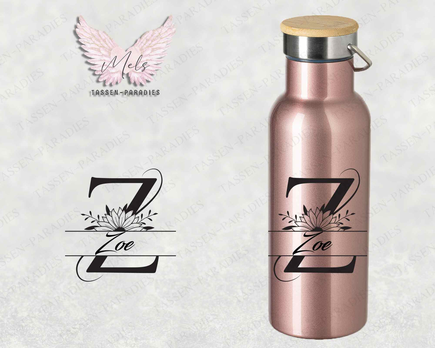 Name A bis Z - Personalisierte Edelstahlflasche Rosé