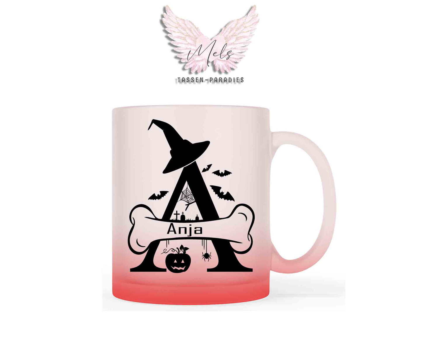 Halloween-Alphabet mit Name - Personalisierte rot-satinierte Glas-Tasse