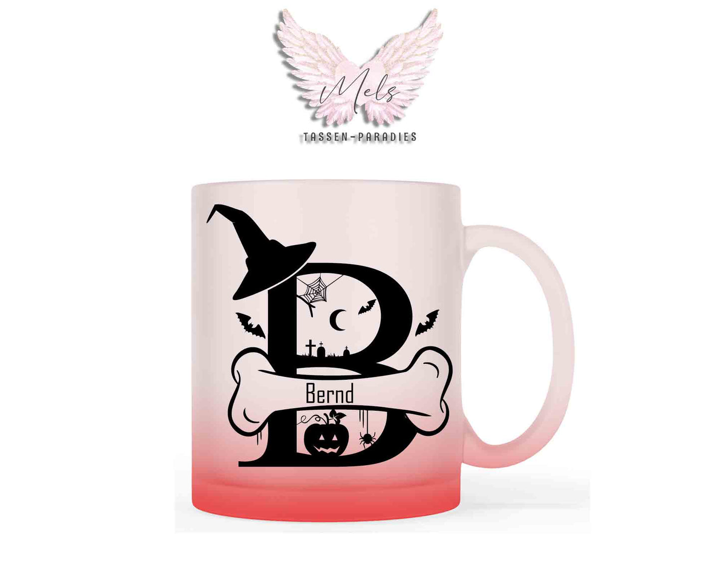 Halloween-Alphabet mit Name - Personalisierte rot-satinierte Glas-Tasse