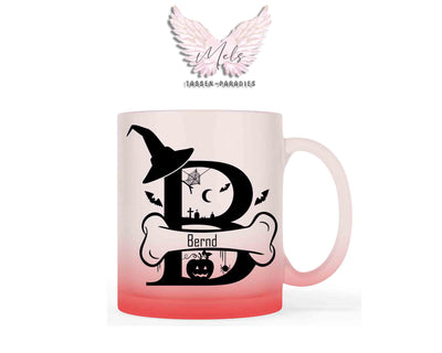 Halloween-Alphabet mit Name - Personalisierte rot-satinierte Glas-Tasse