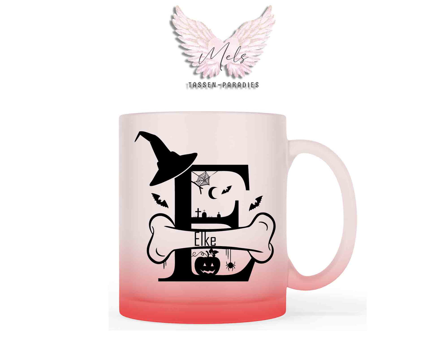 Halloween-Alphabet mit Name - Personalisierte rot-satinierte Glas-Tasse