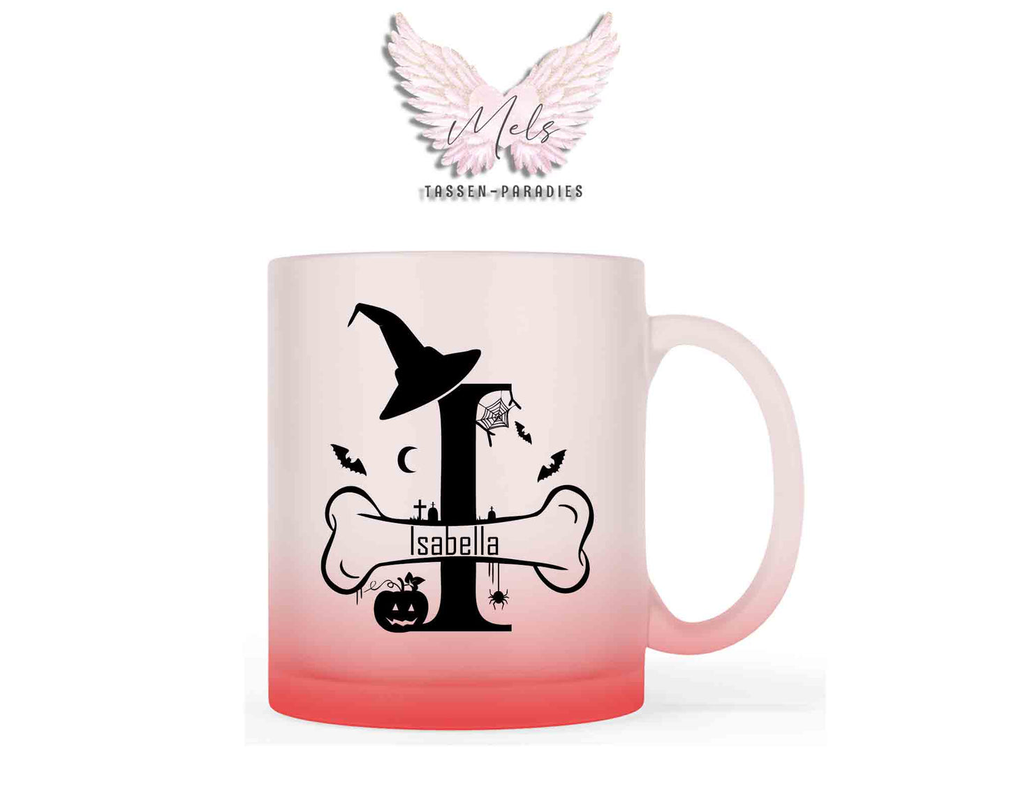 Halloween-Alphabet mit Name - Personalisierte rot-satinierte Glas-Tasse