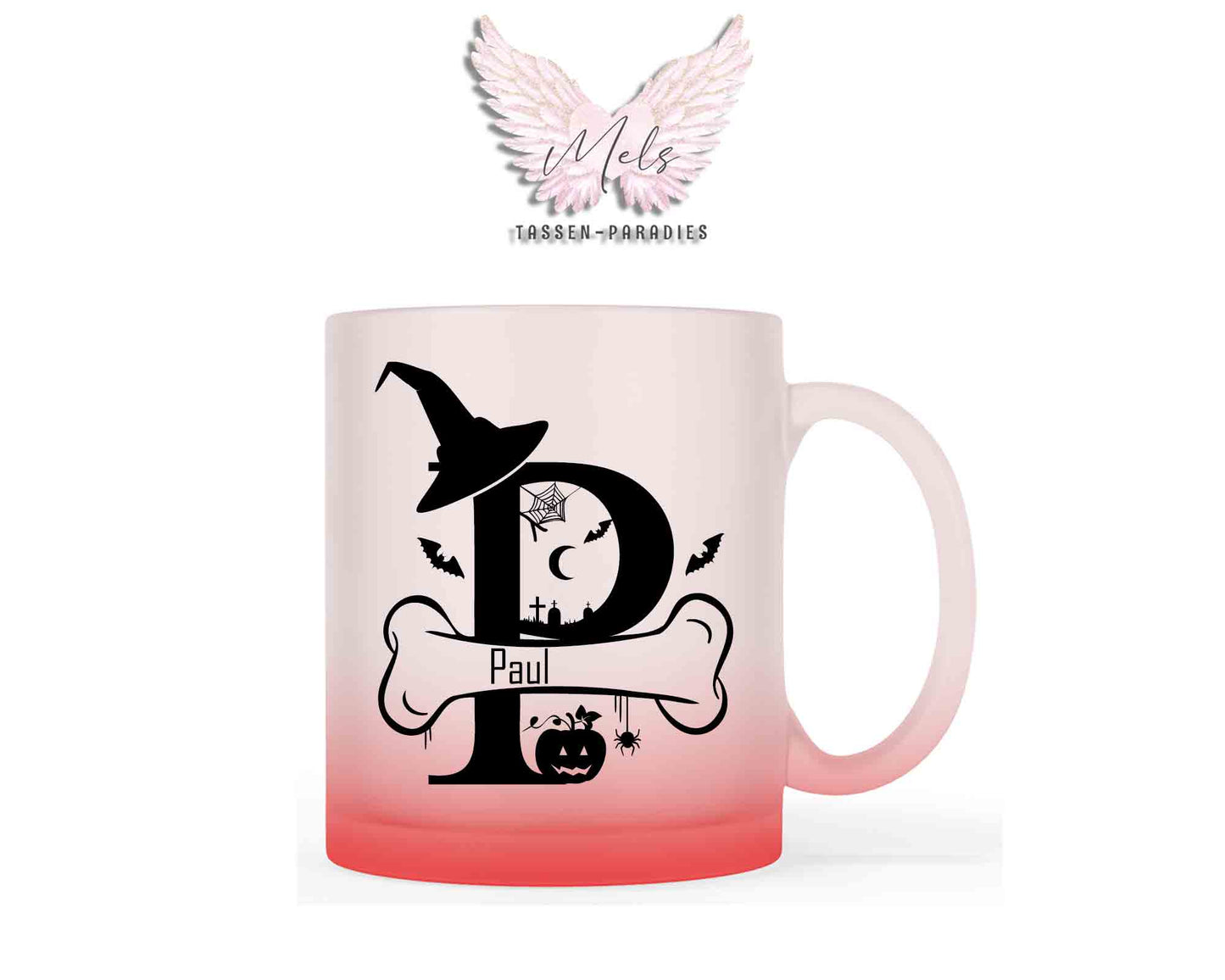 Halloween-Alphabet mit Name - Personalisierte rot-satinierte Glas-Tasse