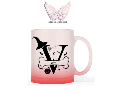Halloween-Alphabet mit Name - Personalisierte rot-satinierte Glas-Tasse
