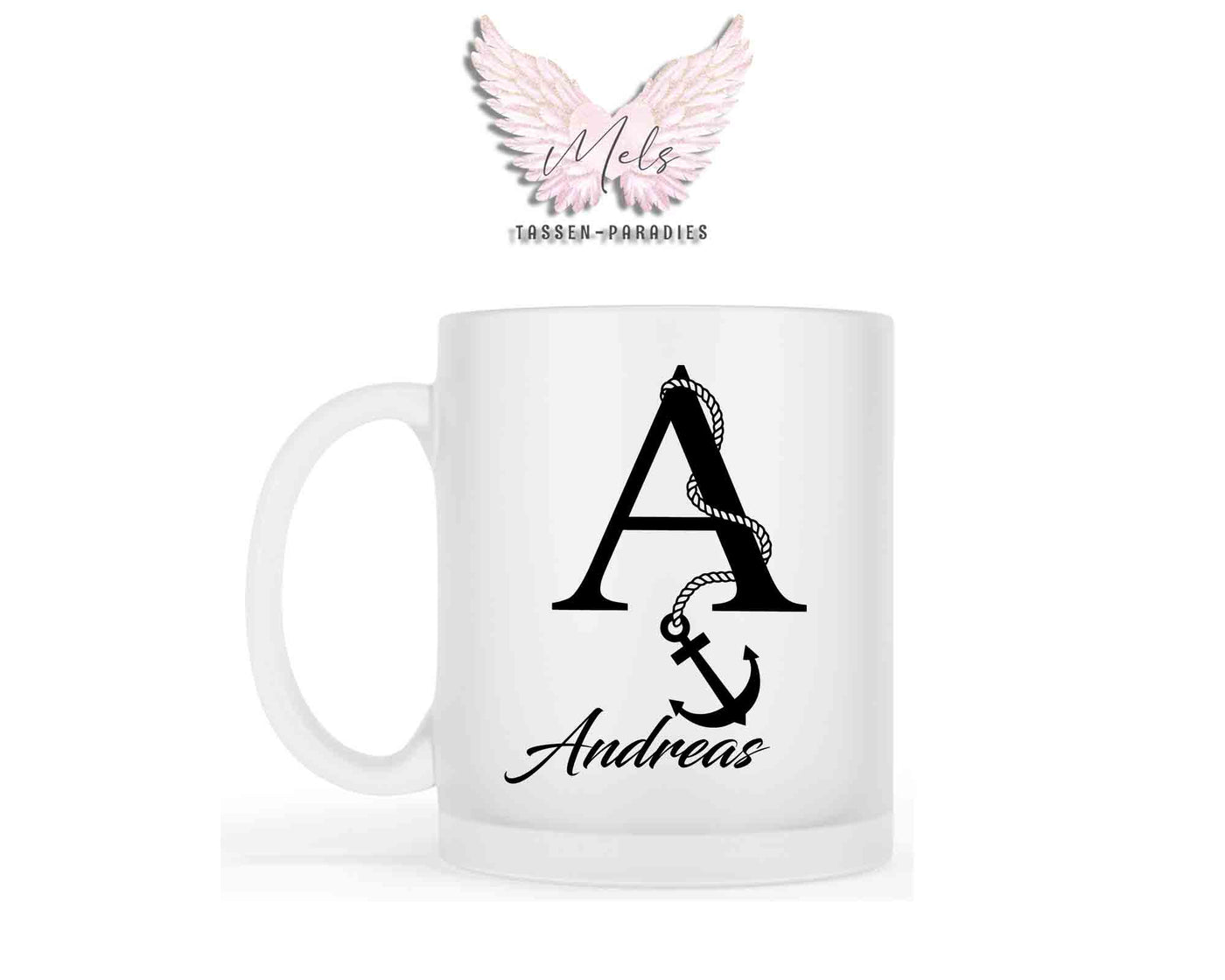 Anker-Alphabet mit Name - Personalisierte satinierte Glas-Tasse