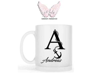 Anker-Alphabet mit Name - Personalisierte satinierte Glas-Tasse