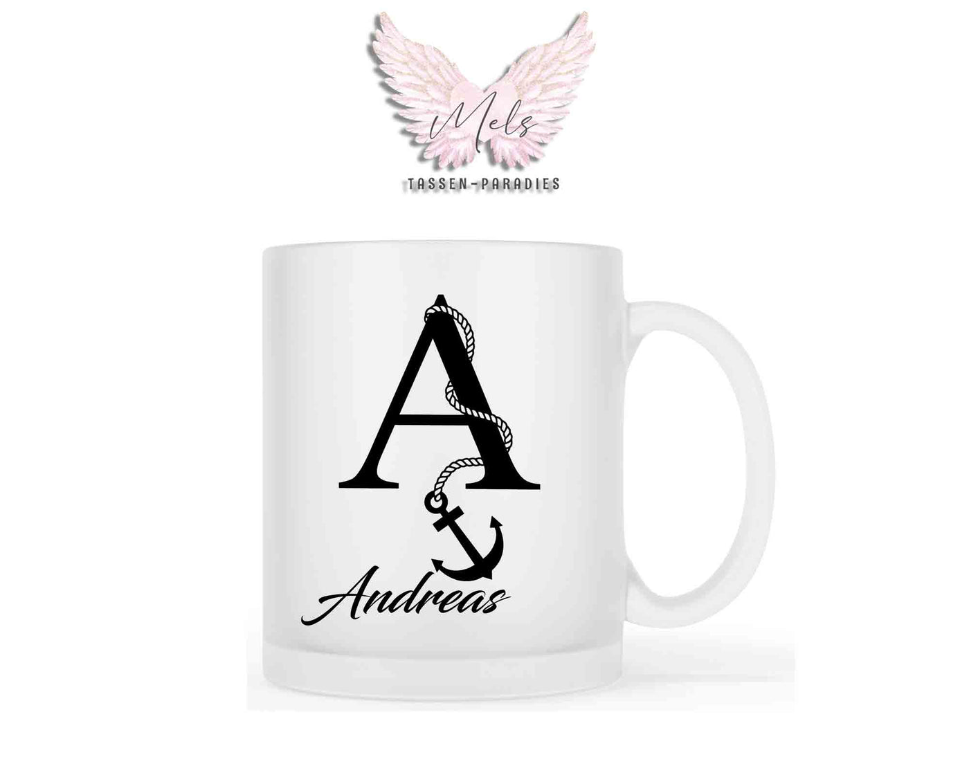 Anker-Alphabet mit Name - Personalisierte satinierte Glas-Tasse
