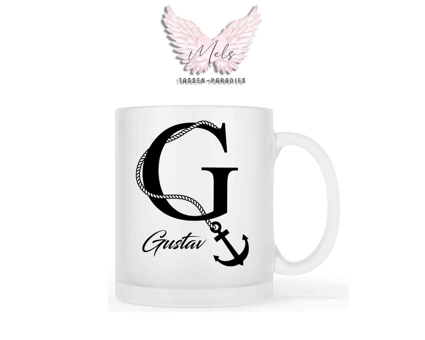 Anker-Alphabet mit Name - Personalisierte satinierte Glas-Tasse