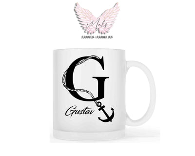 Anker-Alphabet mit Name - Personalisierte satinierte Glas-Tasse