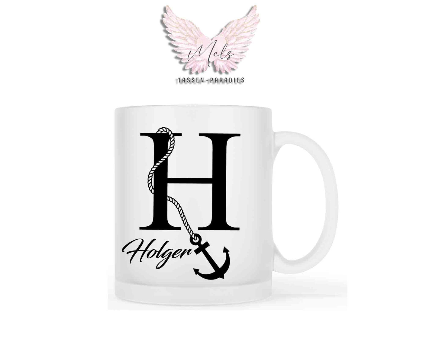 Anker-Alphabet mit Name - Personalisierte satinierte Glas-Tasse