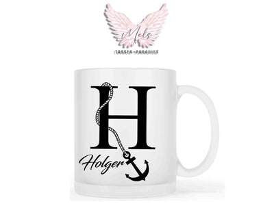 Anker-Alphabet mit Name - Personalisierte satinierte Glas-Tasse