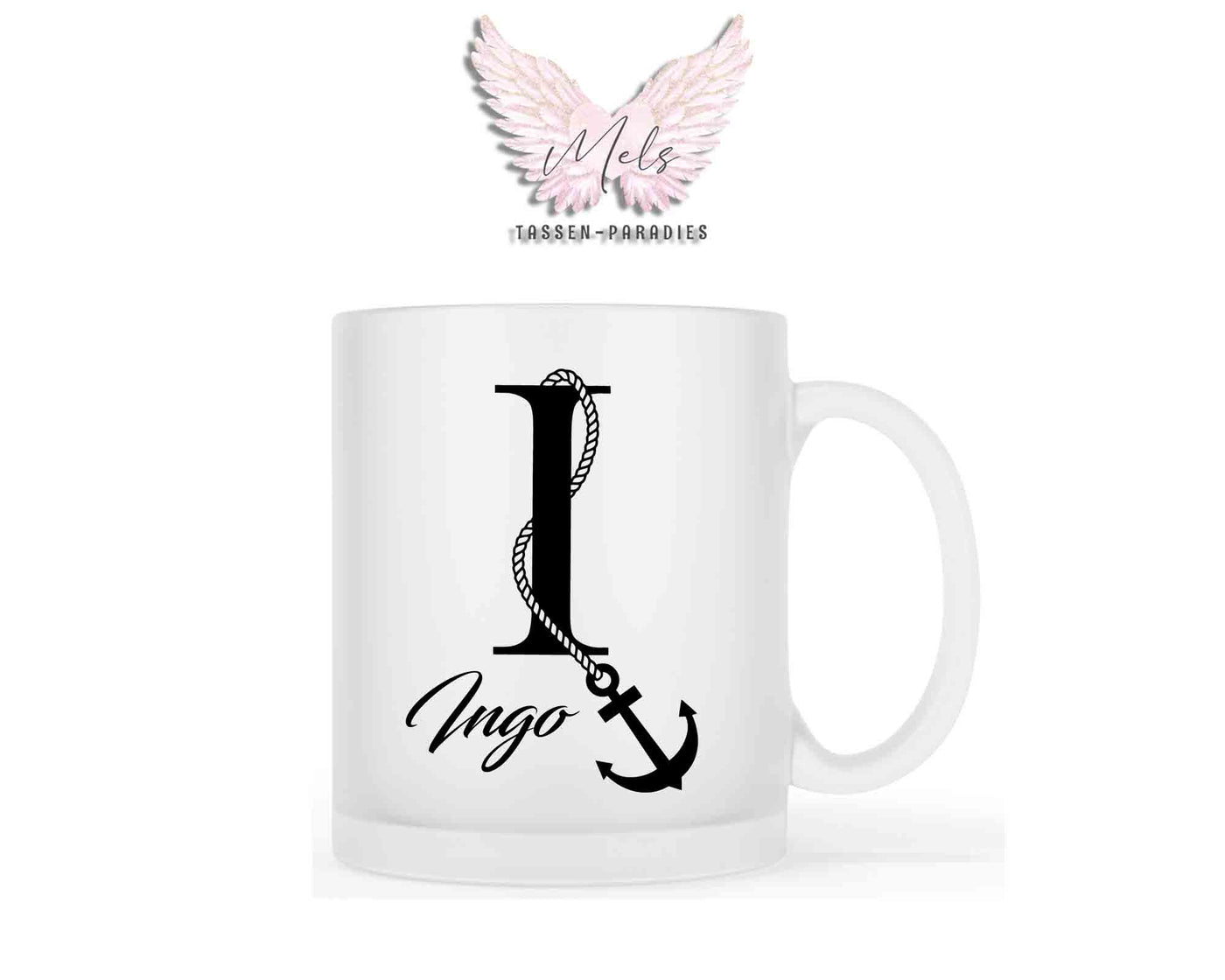 Anker-Alphabet mit Name - Personalisierte satinierte Glas-Tasse