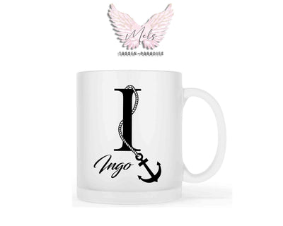 Anker-Alphabet mit Name - Personalisierte satinierte Glas-Tasse