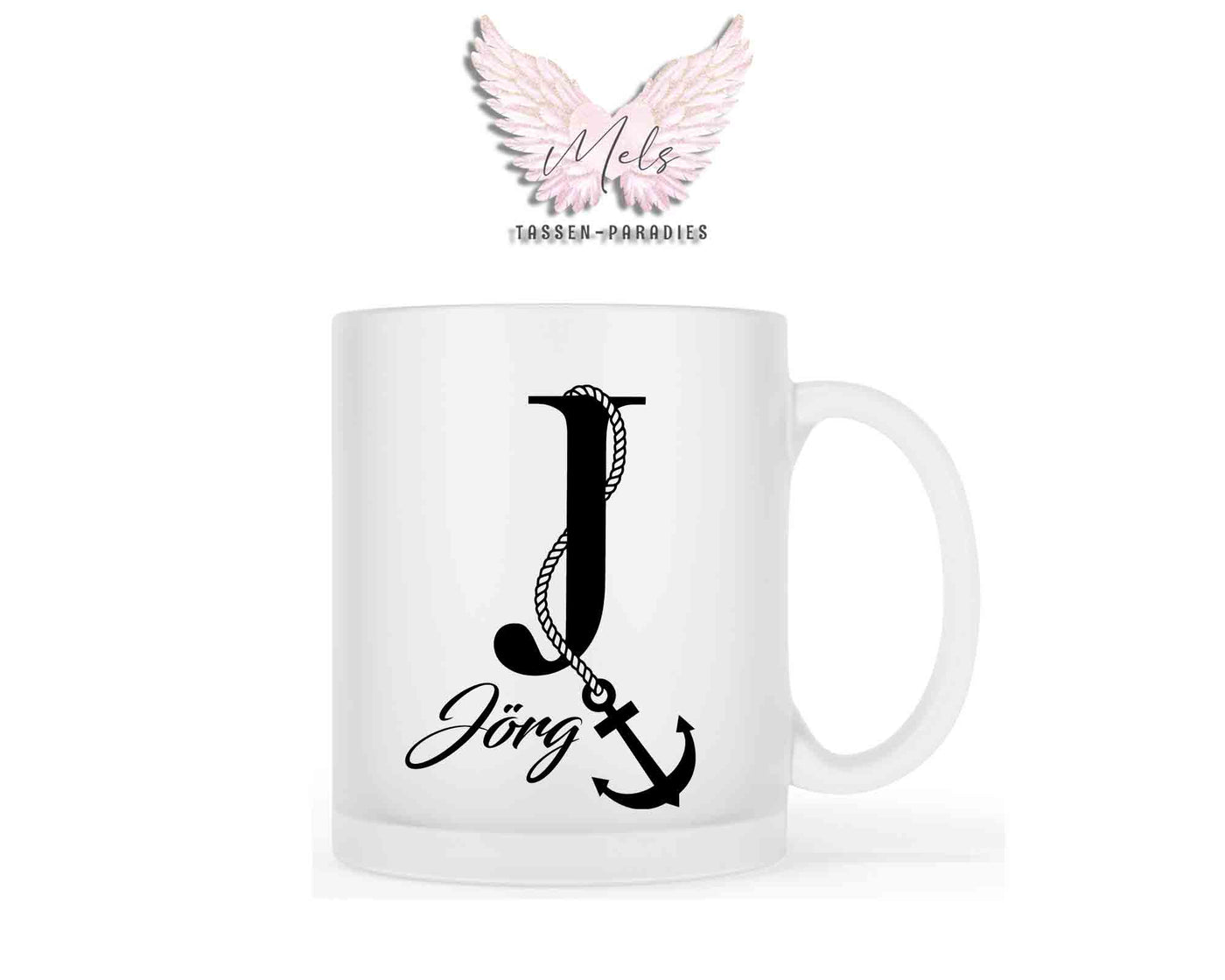 Anker-Alphabet mit Name - Personalisierte satinierte Glas-Tasse