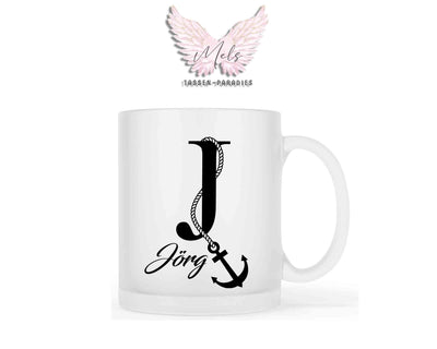 Anker-Alphabet mit Name - Personalisierte satinierte Glas-Tasse