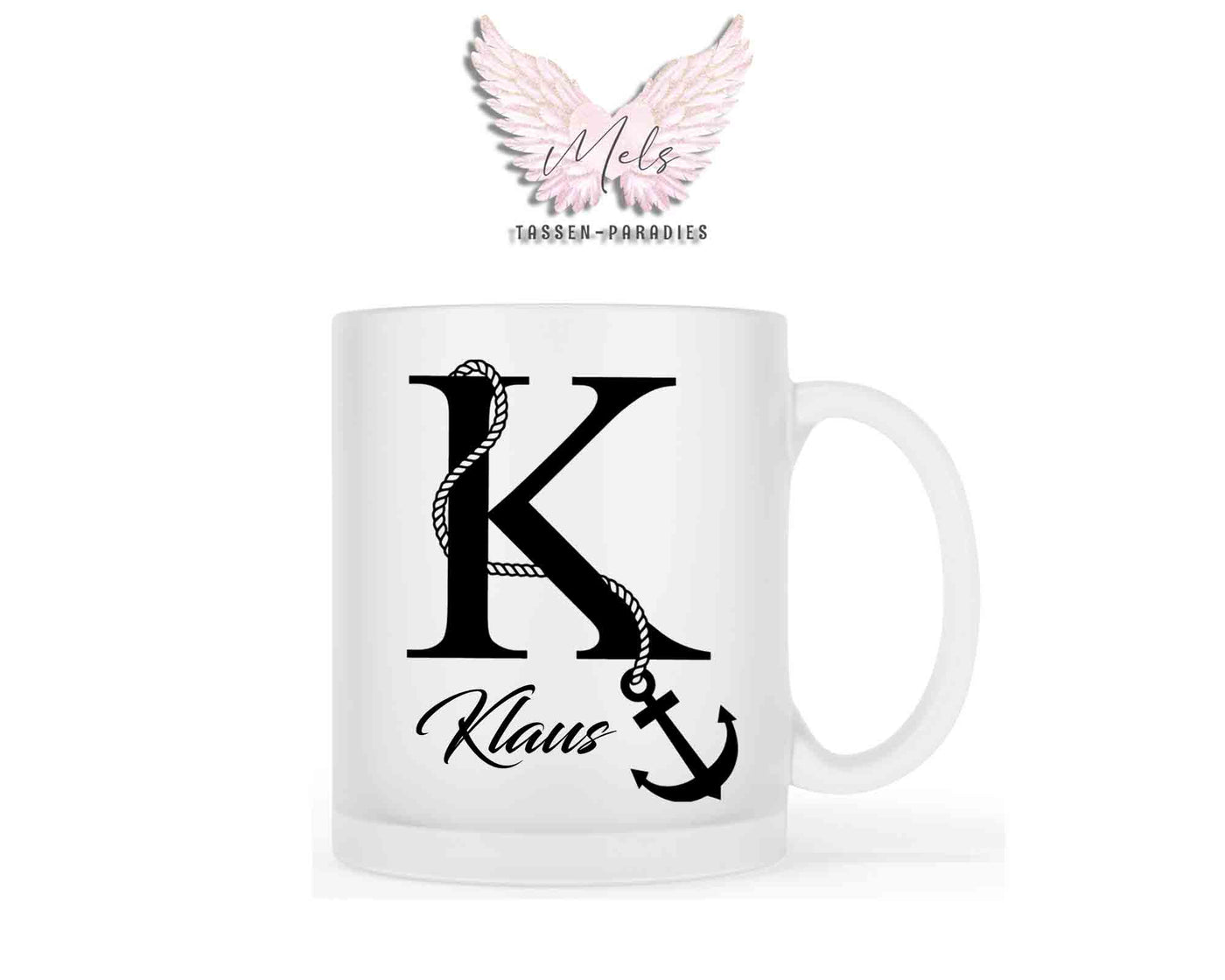 Anker-Alphabet mit Name - Personalisierte satinierte Glas-Tasse