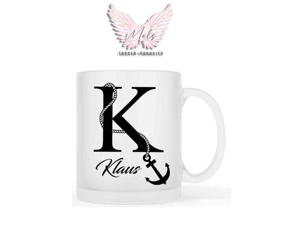 Anker-Alphabet mit Name - Personalisierte satinierte Glas-Tasse