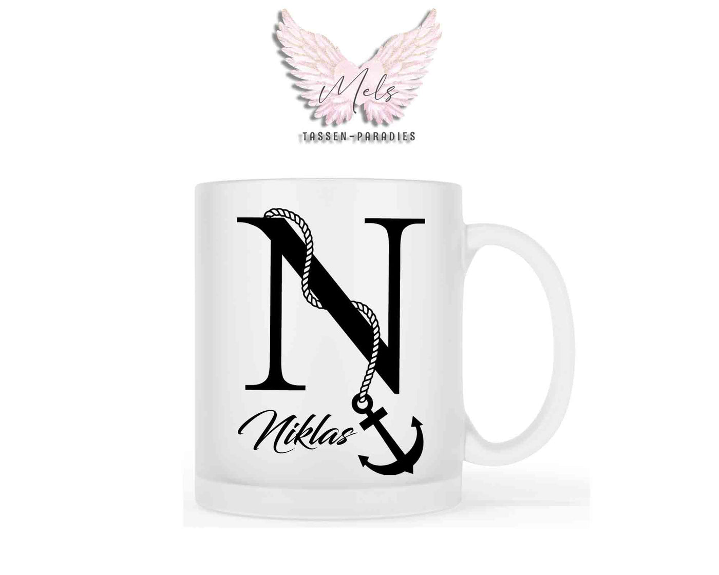 Anker-Alphabet mit Name - Personalisierte satinierte Glas-Tasse
