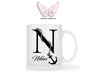 Anker-Alphabet mit Name - Personalisierte satinierte Glas-Tasse