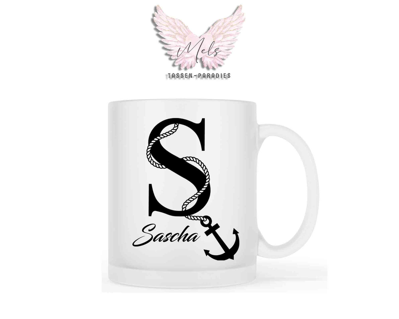Anker-Alphabet mit Name - Personalisierte satinierte Glas-Tasse