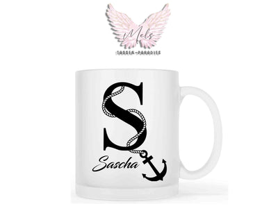 Anker-Alphabet mit Name - Personalisierte satinierte Glas-Tasse