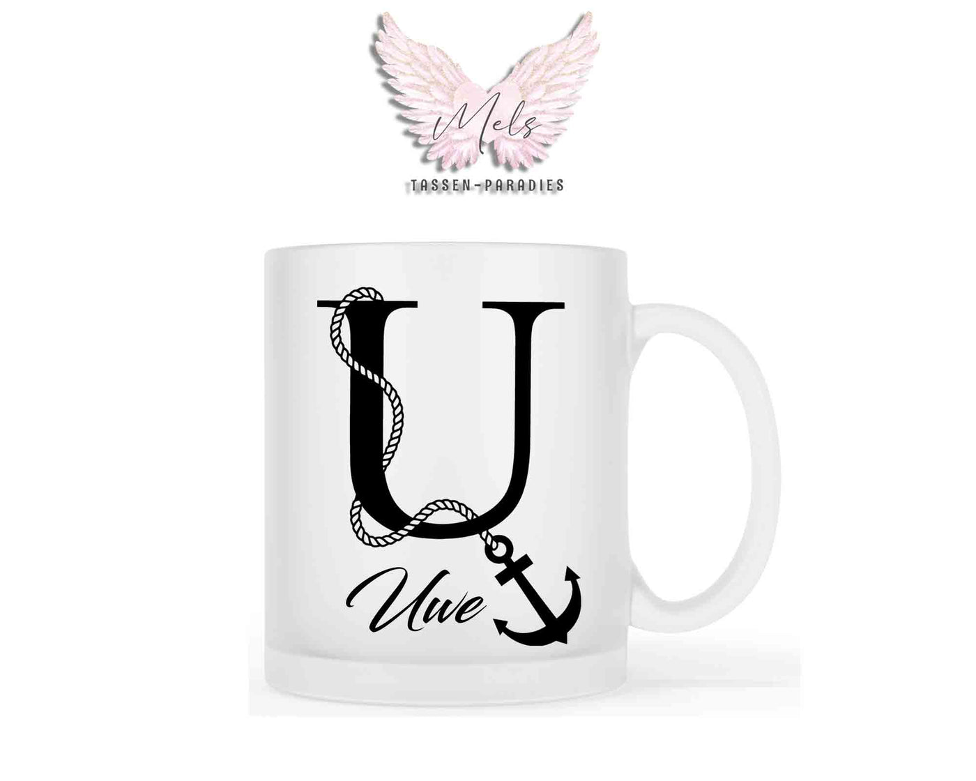 Anker-Alphabet mit Name - Personalisierte satinierte Glas-Tasse