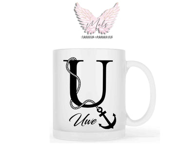 Anker-Alphabet mit Name - Personalisierte satinierte Glas-Tasse