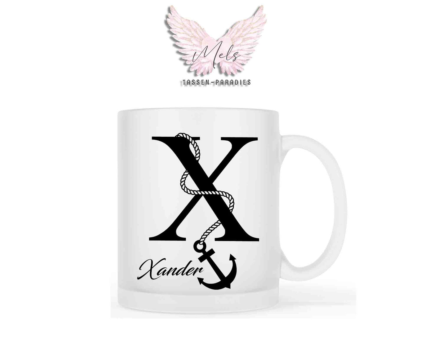 Anker-Alphabet mit Name - Personalisierte satinierte Glas-Tasse