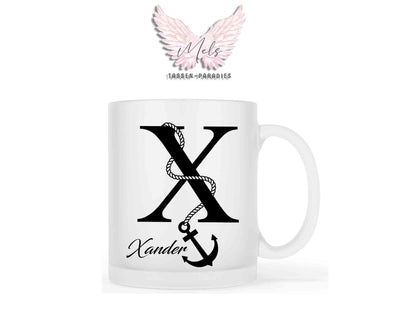 Anker-Alphabet mit Name - Personalisierte satinierte Glas-Tasse