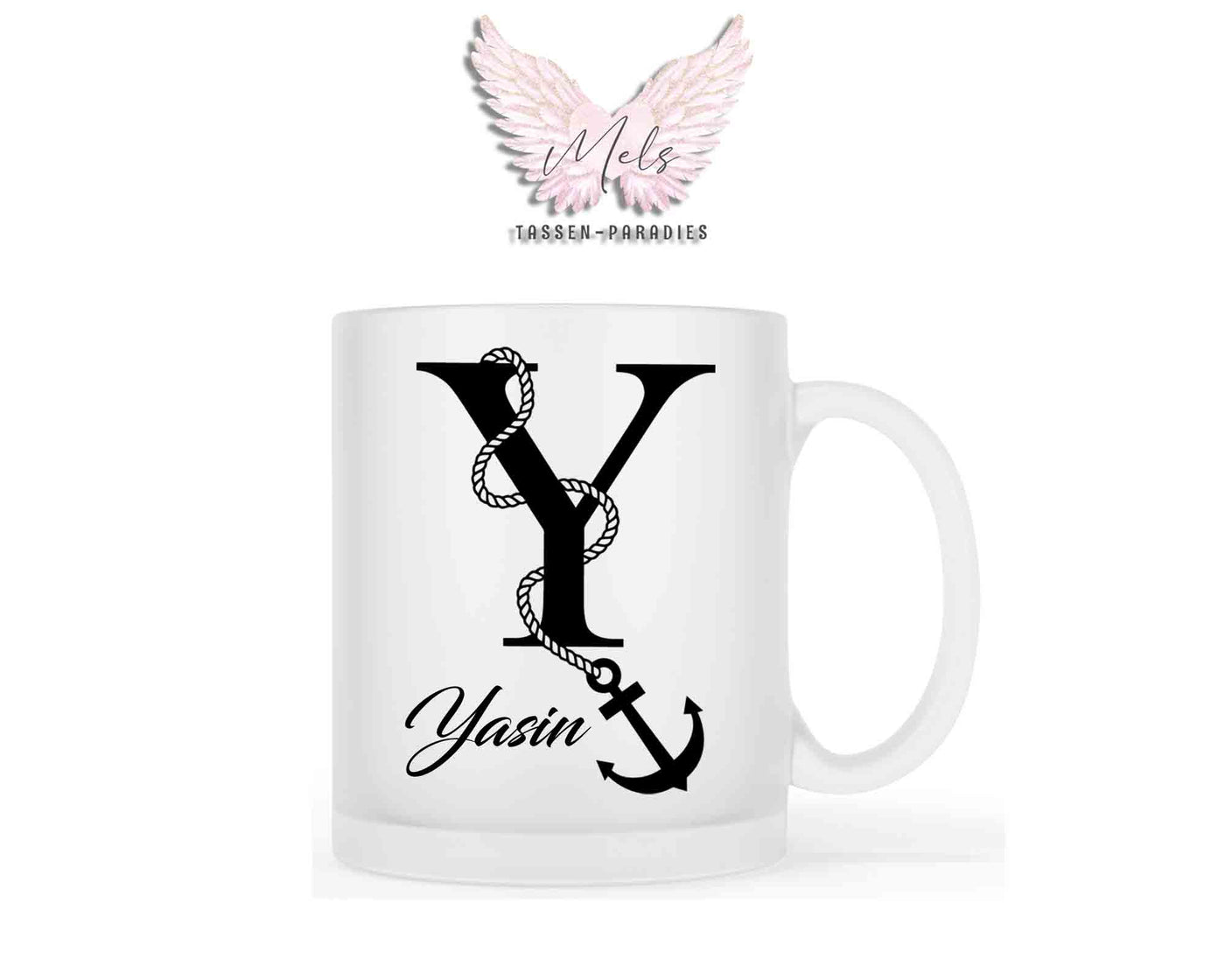 Anker-Alphabet mit Name - Personalisierte satinierte Glas-Tasse