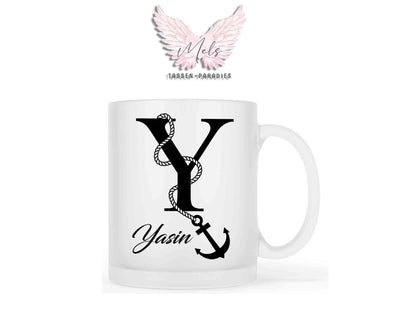 Anker-Alphabet mit Name - Personalisierte satinierte Glas-Tasse