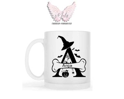 Halloween-Alphabet mit Name - Personalisierte satinierte Glas-Tasse
