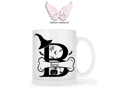 Halloween-Alphabet mit Name - Personalisierte satinierte Glas-Tasse